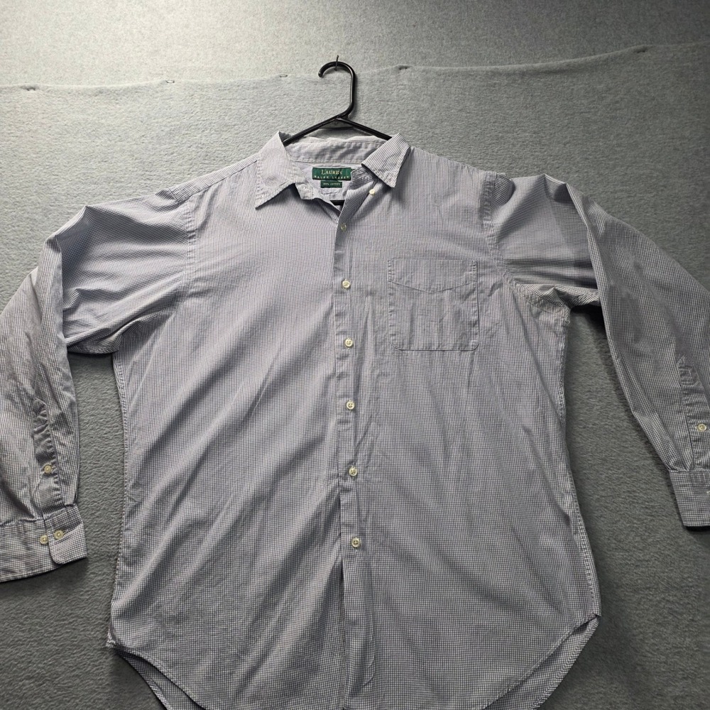 Lauren Ralph Lauren Mens Blue White Micro Check Cotton Button Down Shirt 16